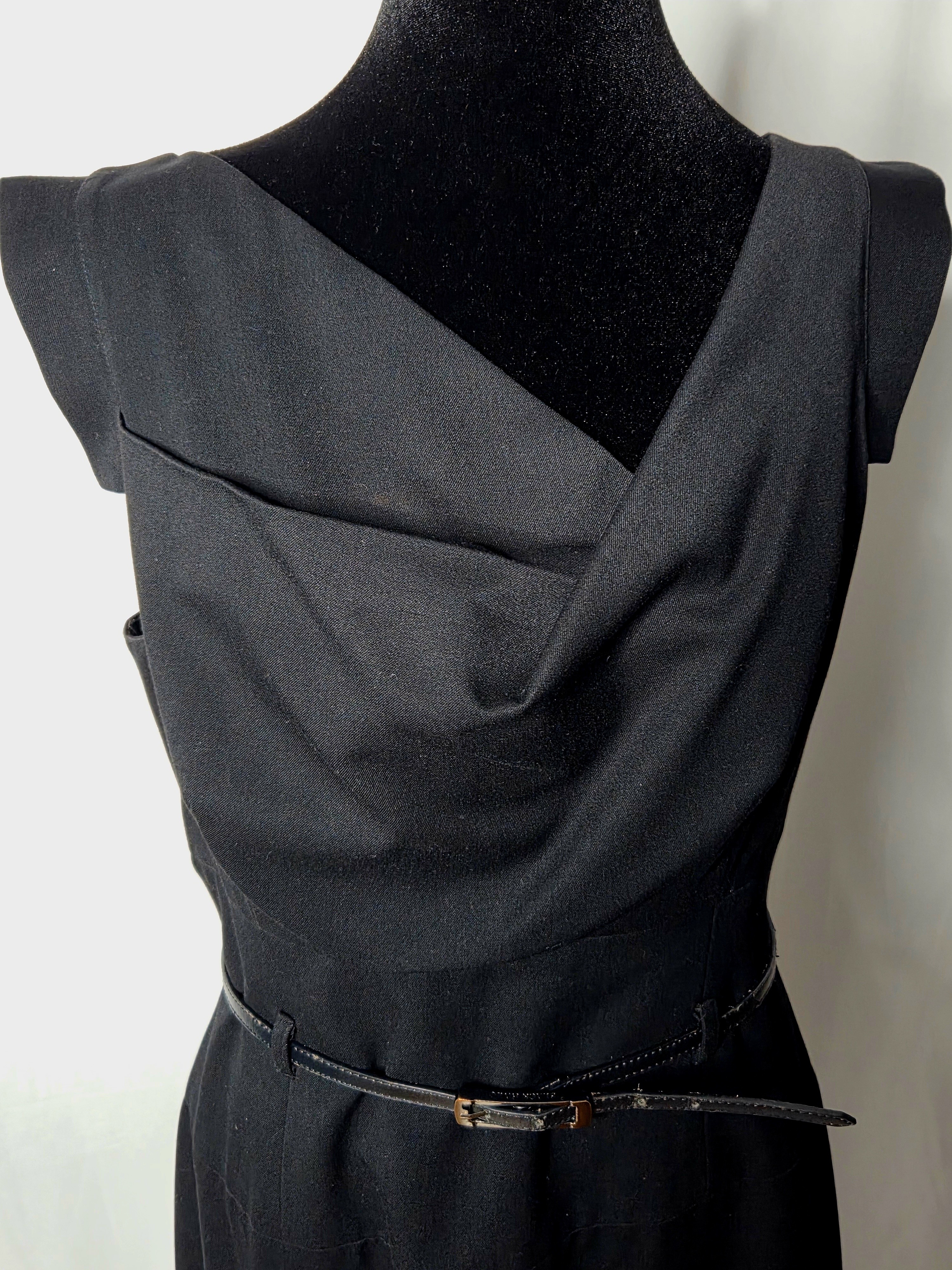 Black Halo Jackie Sheath Dress Asymmetric V-Neck & Detachable Belt